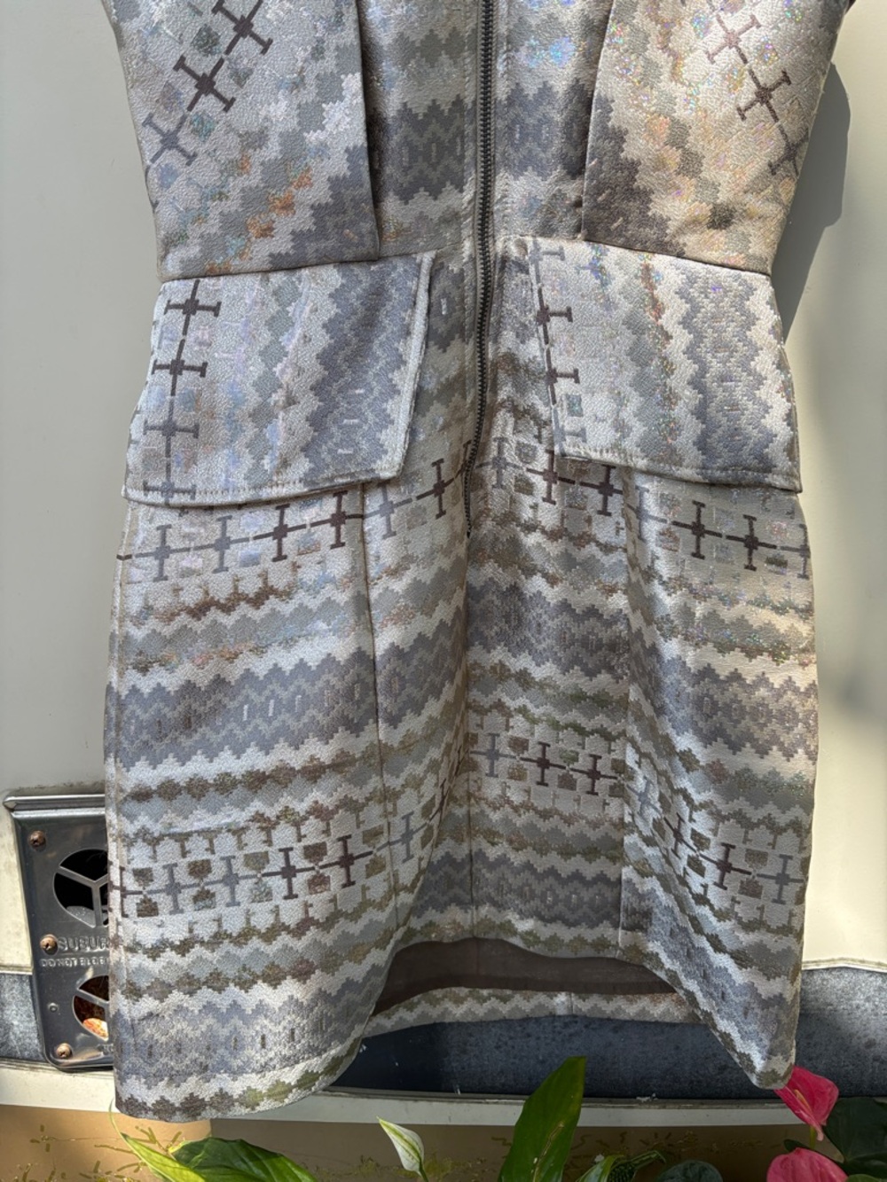 Sugarlips Silver Gray Patterned Peplum Midi Dress - Picture 6 of 8